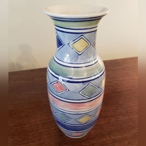 Hand-painted Striped Vase Blue & Pink